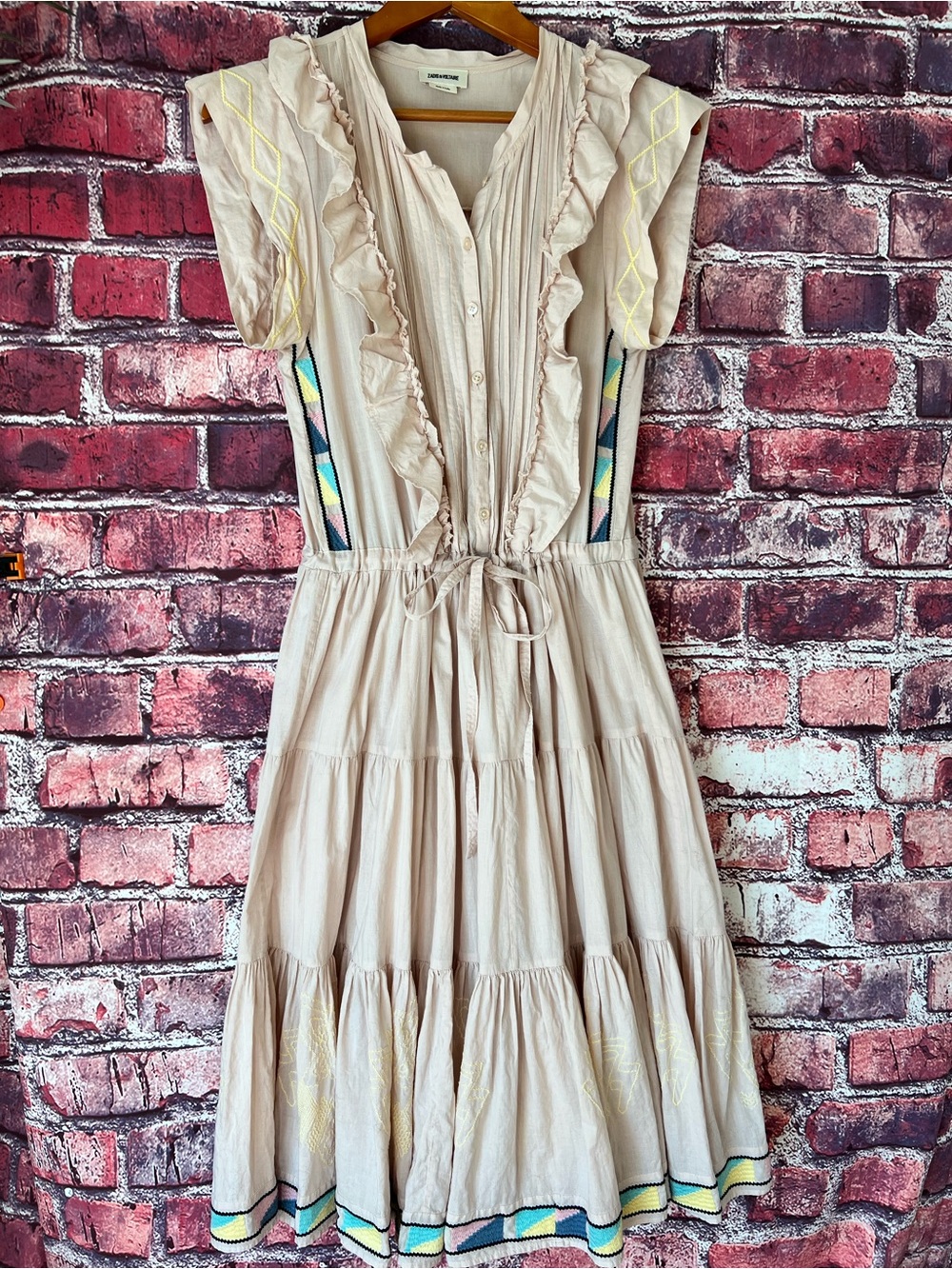 Zadig & Voltaire Romax Voile Ruffle Embroidered Midi Dress Pink Blush